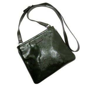 Gucci GG Imprime Khaki Green Leather Crossbody Shoulder Bag